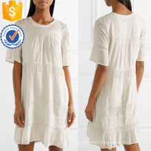 Vente chaude Blanc Coton Plissé Manches Courtes Mini Robe Fabrication En Gros Mode Femmes Vêtements (TA0316D)